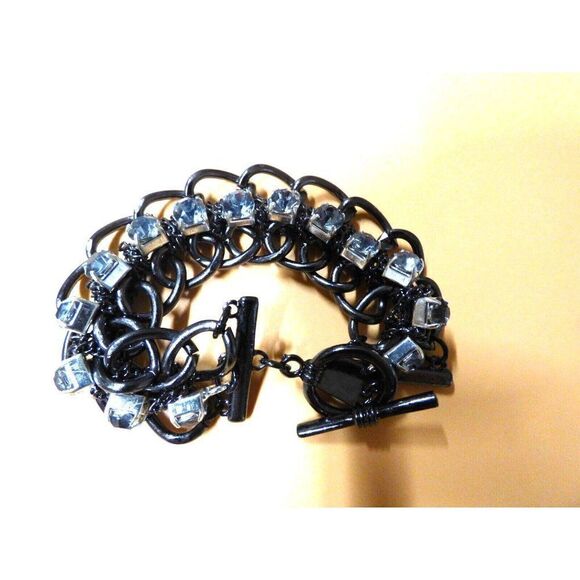 Fashion Jewelry - Gun Metal and Cubic Zirconia Toggle Bracelet, 7” - Picture 4 of 10